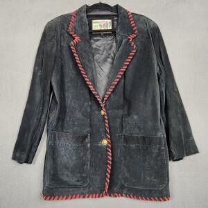 Atlantic Beach Leather Coat Works Blazer Womens Medium Black Red Whipstitch